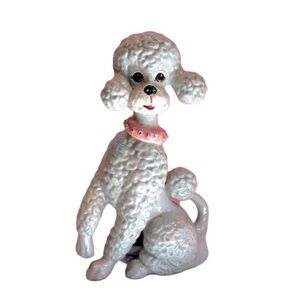 Vintage Gray Poodle with Pink Crystal Collar Statue‎ Figurine Decor